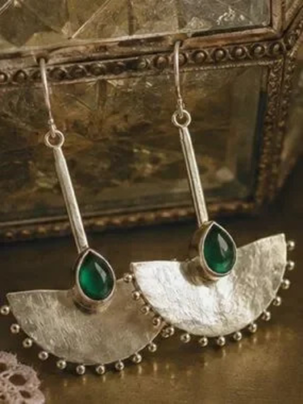 Vintage Emerald Teardrop Earrings Art Deco Inspired Jewelry